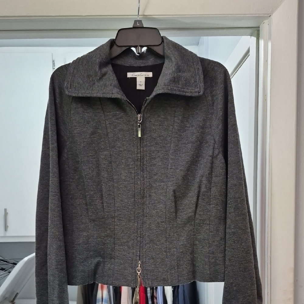 Kenneth Cole Dark Gray Women's Zip Blazer